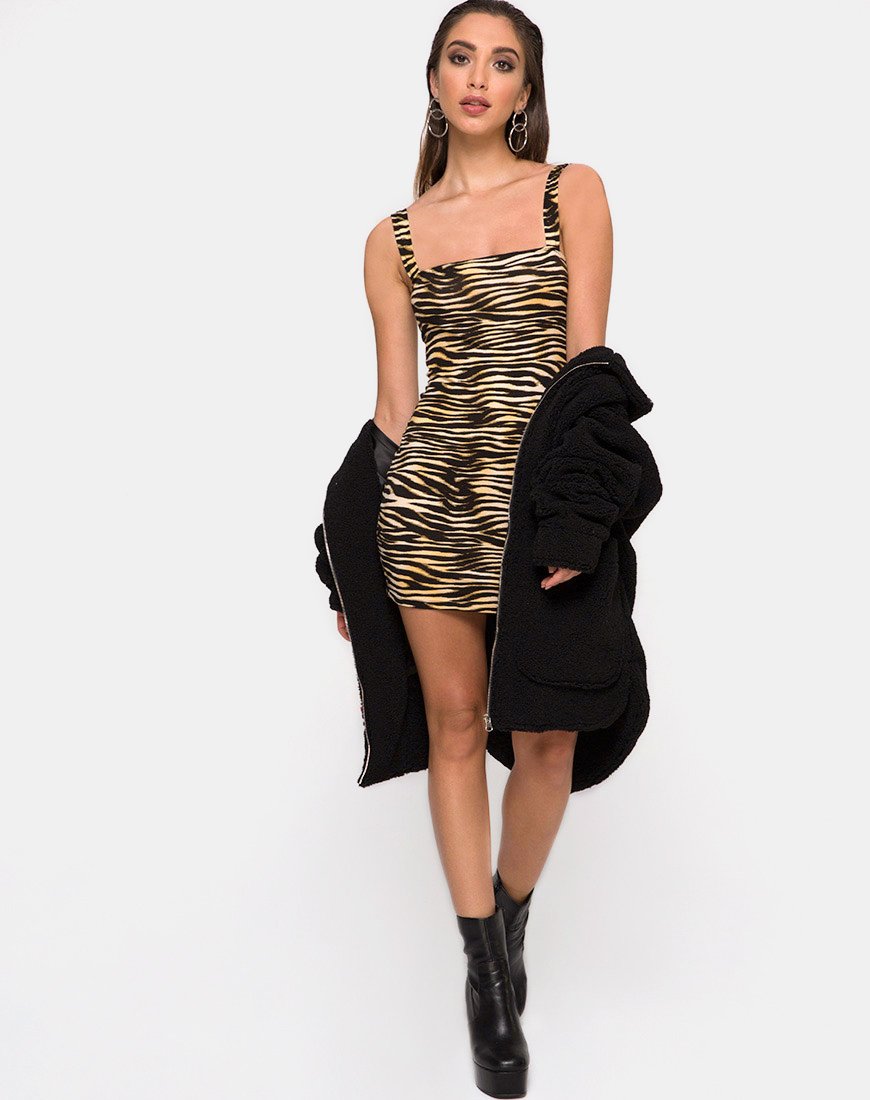 Bild von Farlie Bodycon-Kleid mit Reißverschlüssen Zebra Braun