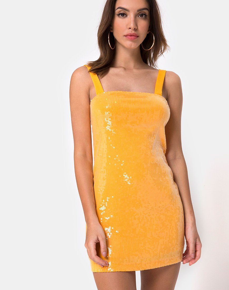 Farlie Bodycon-Kleid in Mandarine mit transparentem Paillettenbesatz