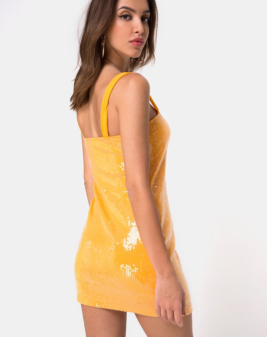Farlie Bodycon-Kleid in Mandarine mit transparentem Paillettenbesatz
