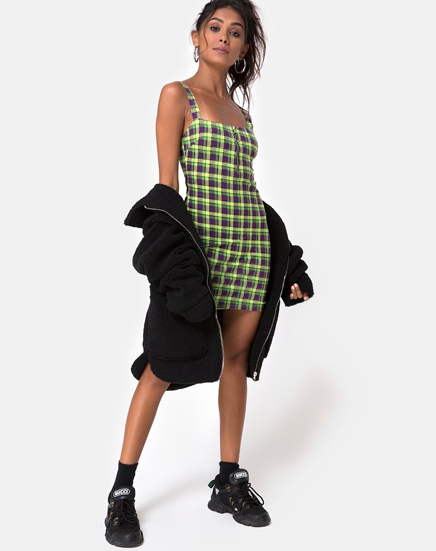 Image of Farzi Bodycon Kleid in Grün und Lila Karo
