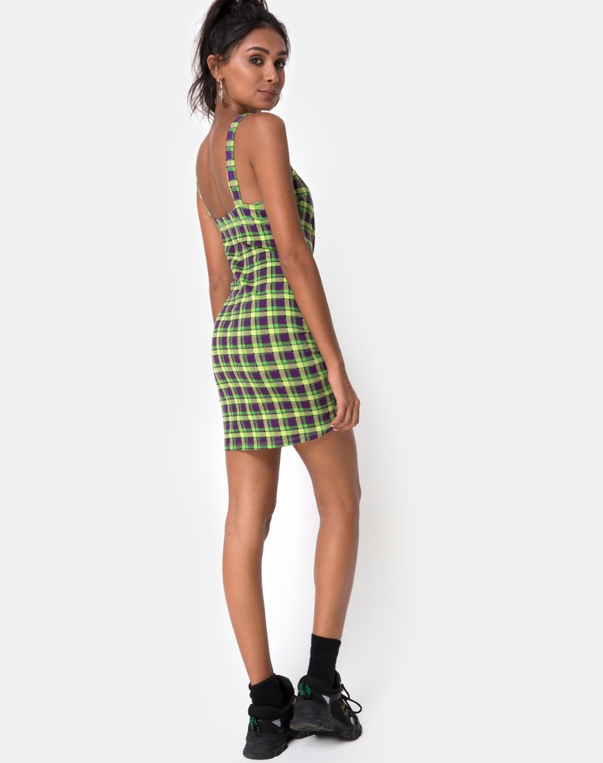 Image of Farzi Bodycon Kleid in Grün und Lila Karo