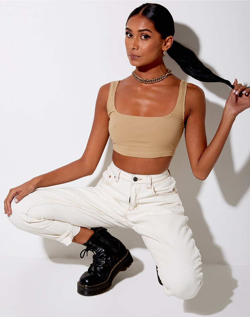 Bild von Adela Crop Top in Rippe Camel
