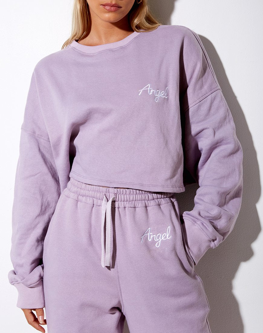 Fawly Crop Top in Violett 'Angel' Stickerei in Weiß