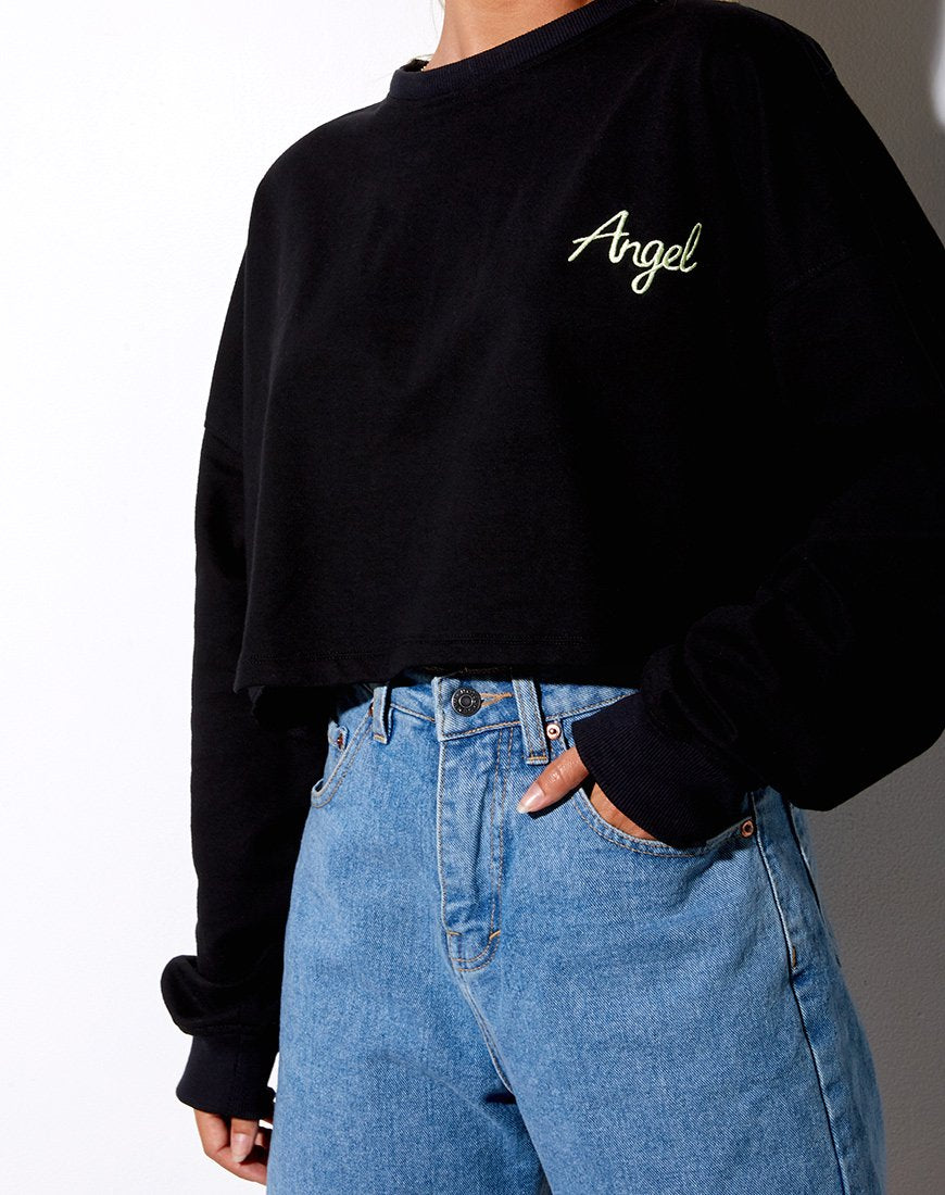 Bild von Fawly Crop Top in Schwarz Angel Embro in Neon Grün