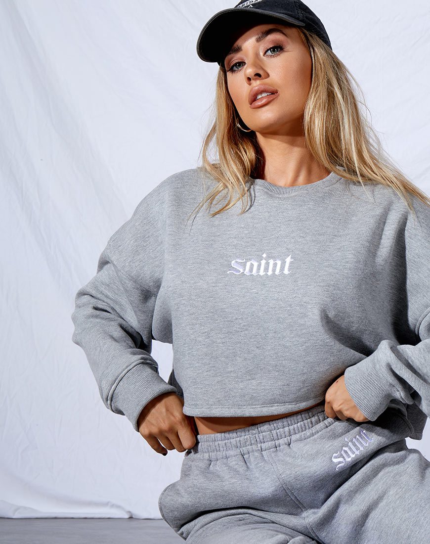 Fawly Crop Top aus grauem Mergel 'Saint' Embro