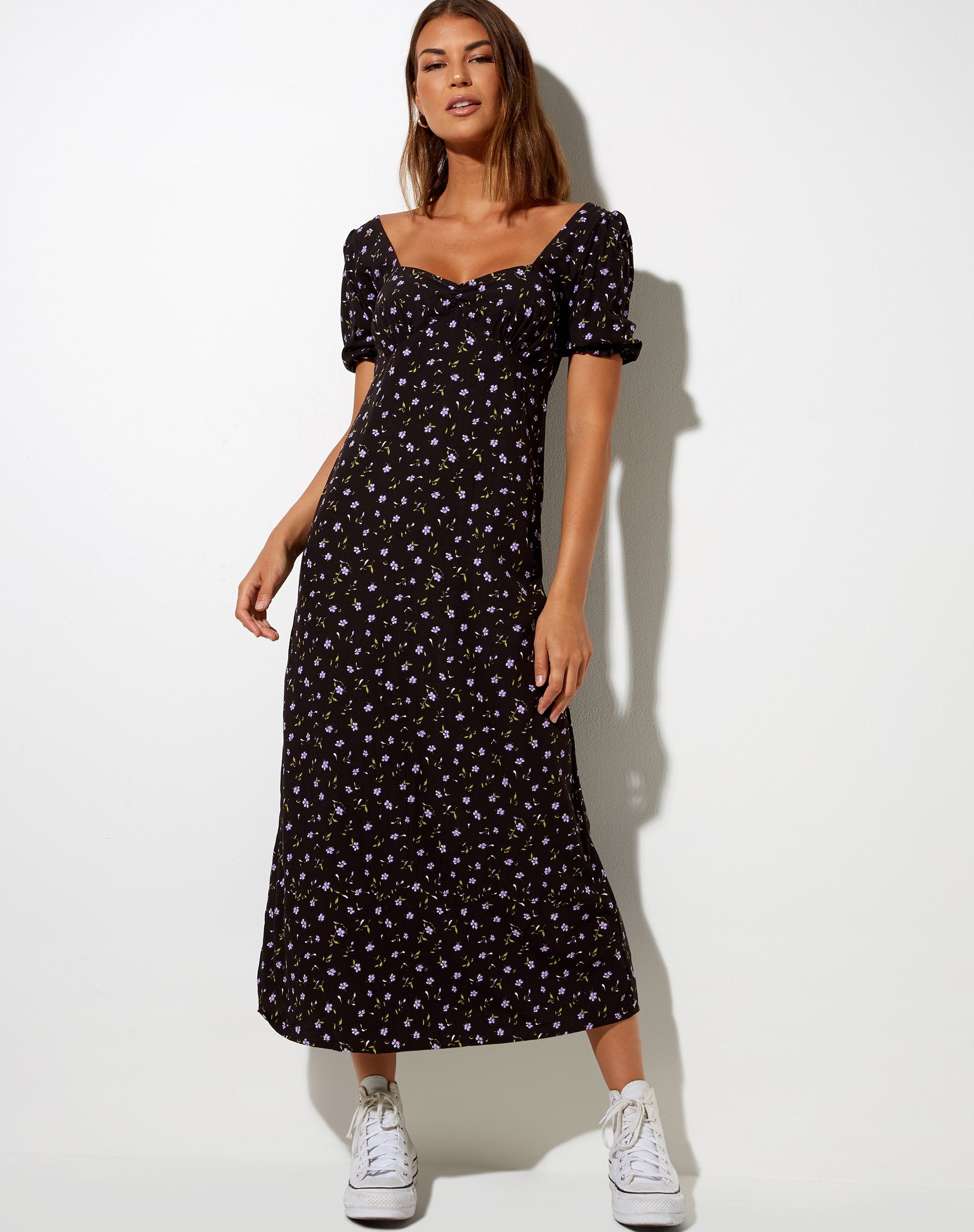 Image of Fernanda Midikleid in Pretty Petal Kaffee und Lila