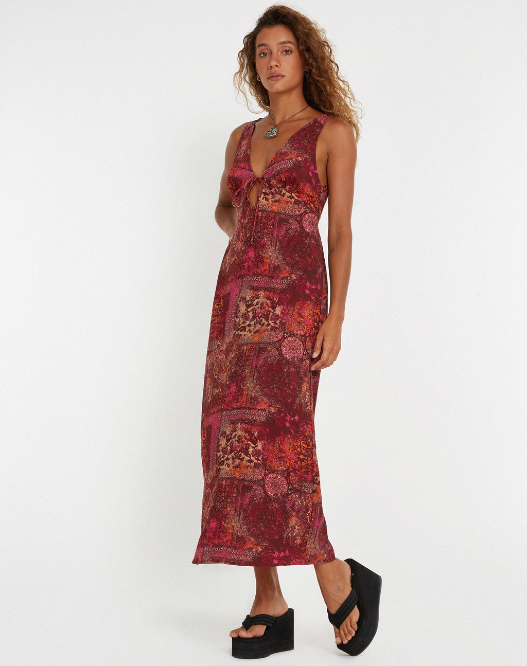 Fiaso Midikleid aus abstraktem Paisley Rot