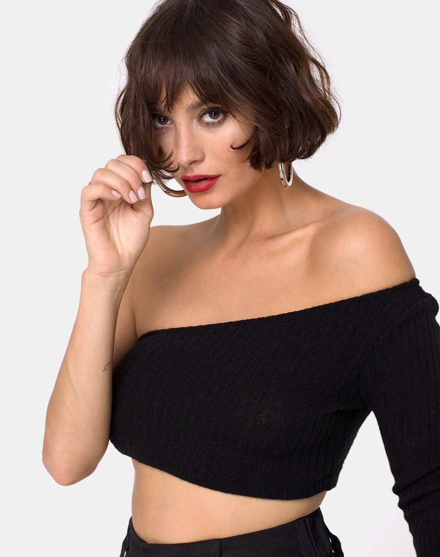 Fiax Top in Rippe Schwarz