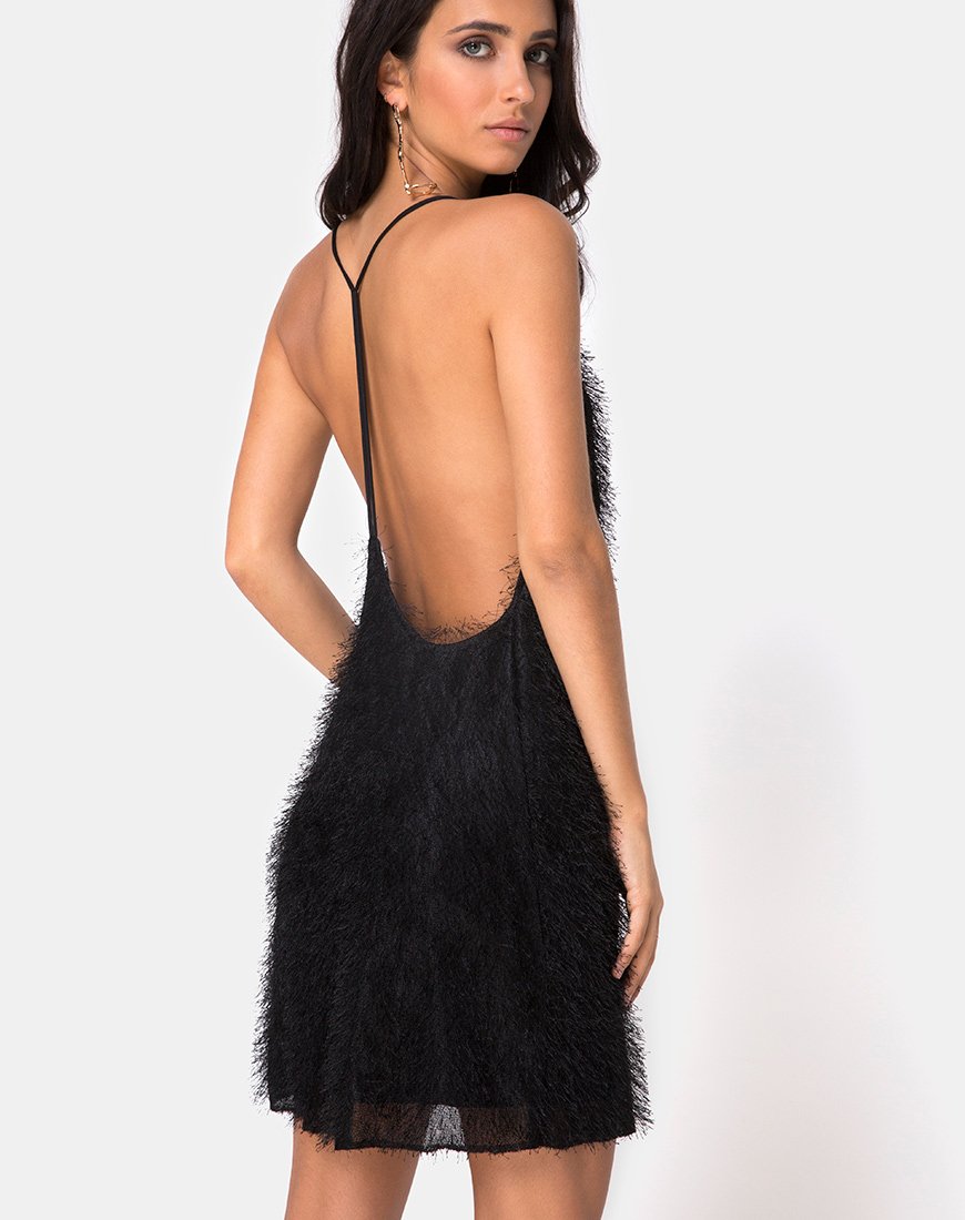 Finn Slip Dress aus Fransen Schwarz