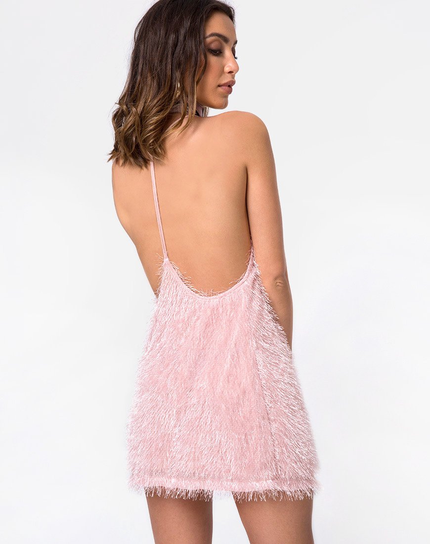Image of Finn Kleid aus Plüsch mit Fransen Sugar Pink