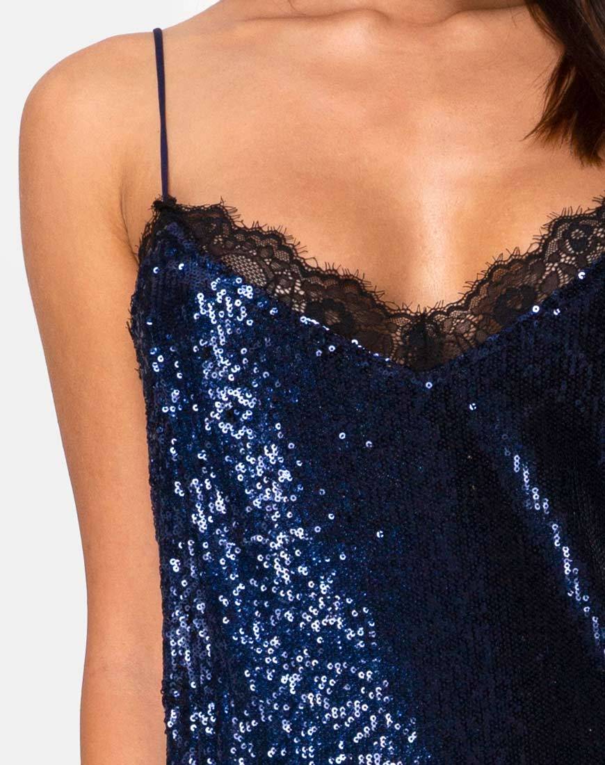 Bild von Fitilia Maxikleid in Midnight Mini Pailletten mit schwarzer Spitze