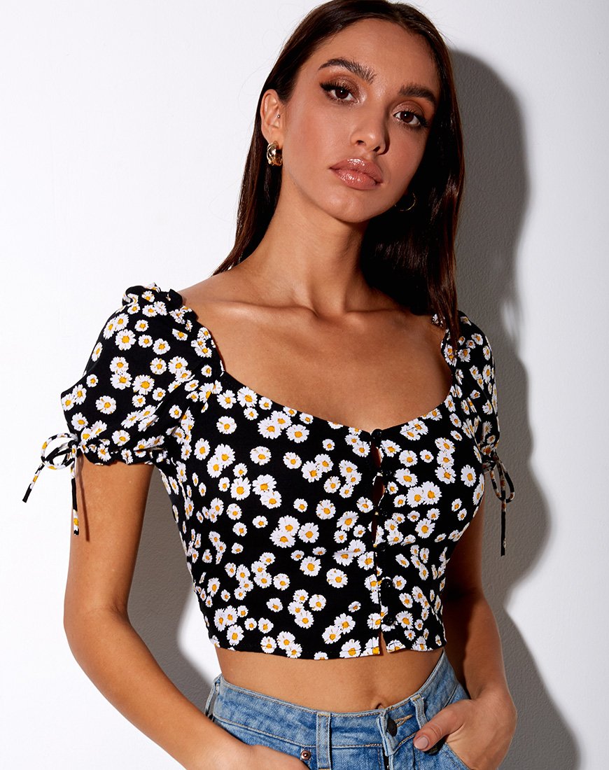 Flaba Crop Top in Mini Daisy Schwarz
