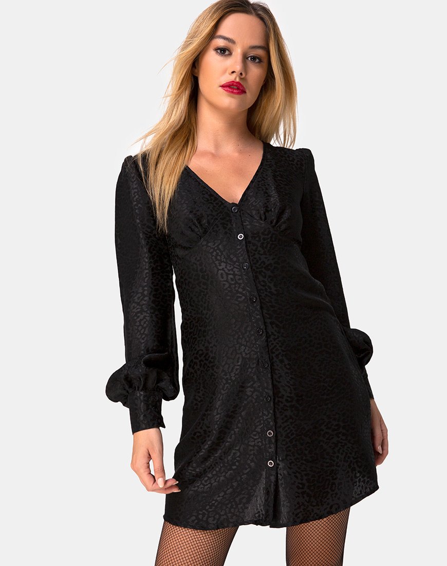 Flara Kleid aus Satin Gepard Schwarz