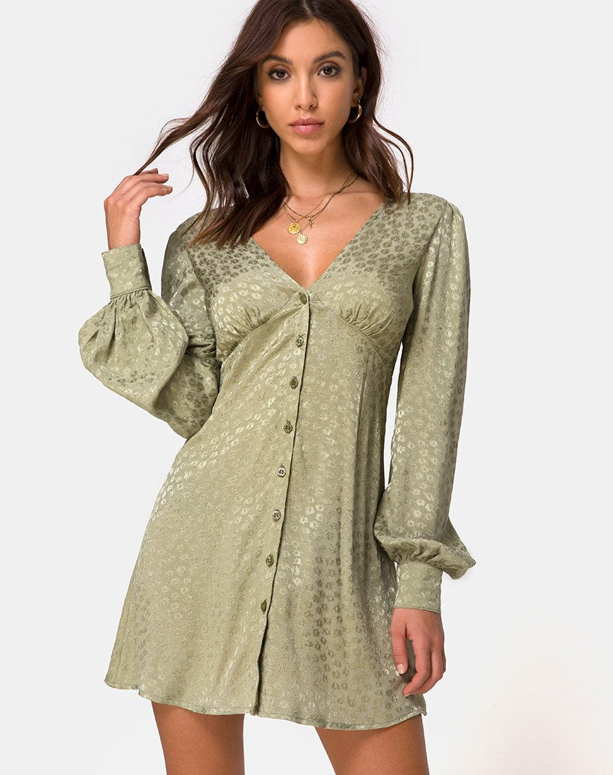 Langärmeliges Kleid Flara aus Satin Ditsy Rose Sage