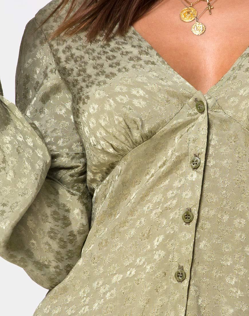 Image of Flara Langärmliges Kleid aus Satin Ditsy Rose Sage