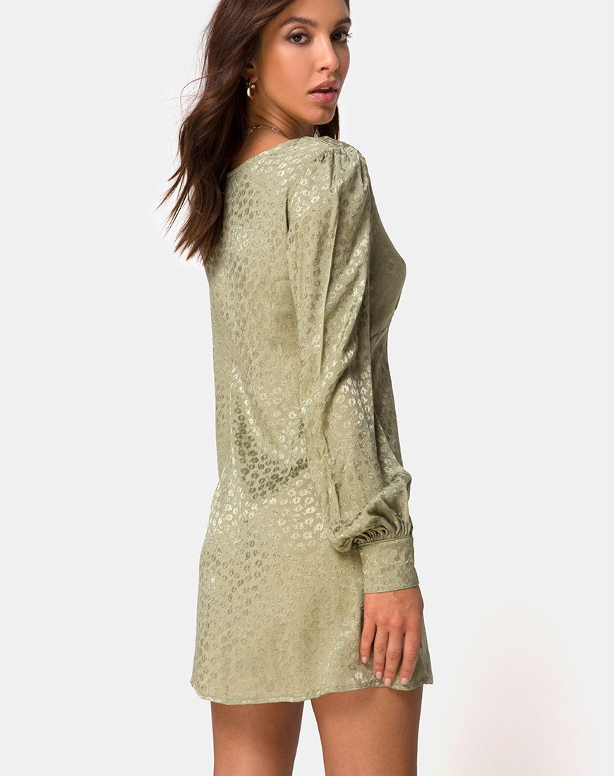 Langärmeliges Kleid Flara aus Satin Ditsy Rose Sage