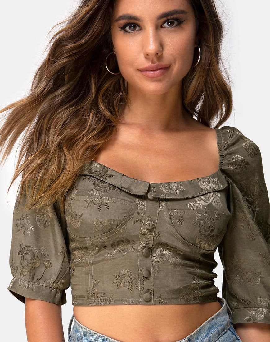 Bild von Flory Crop Top aus Satin Rose Silber Grau