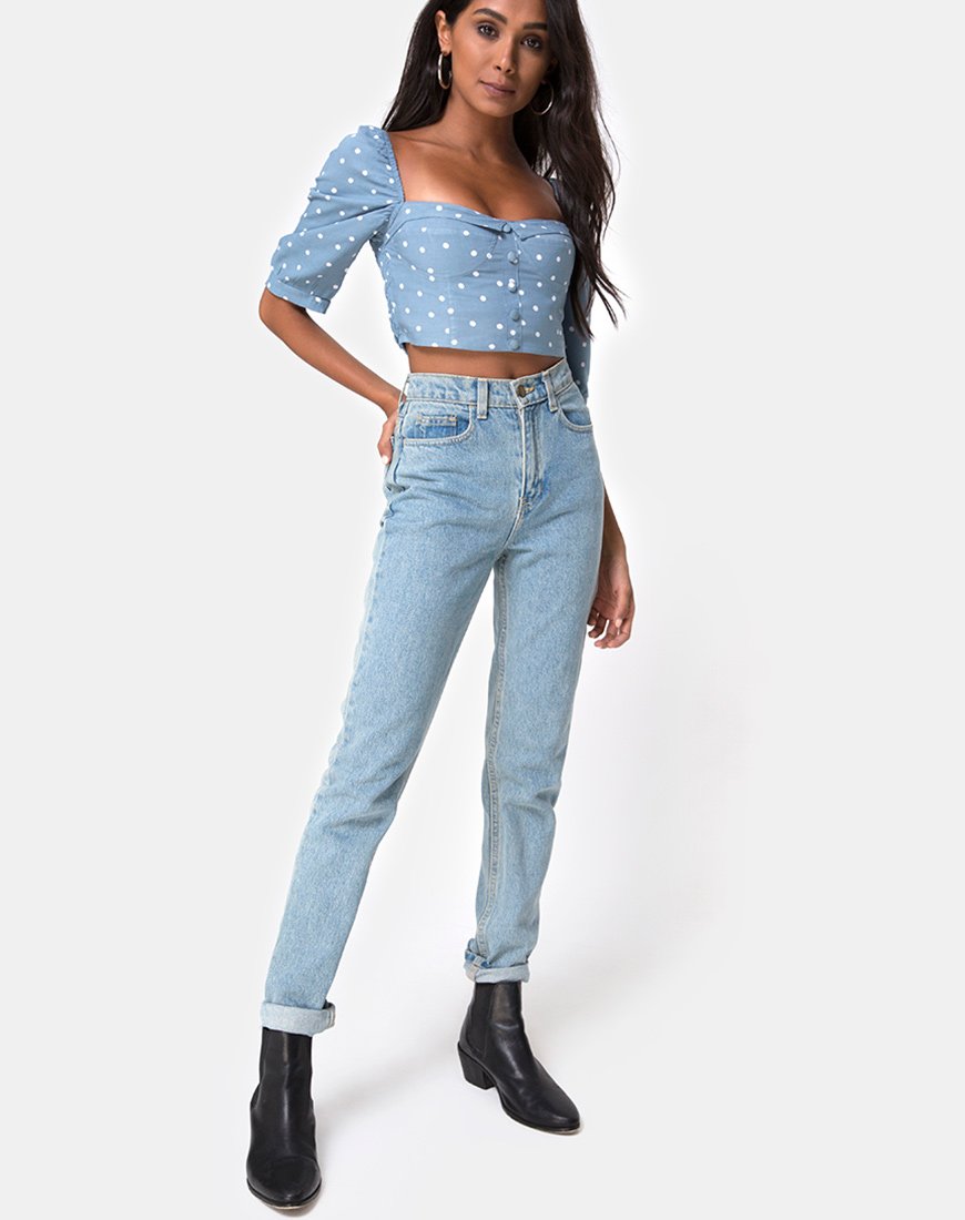 Bild von Flory Crop Top in Skater Polka Blau
