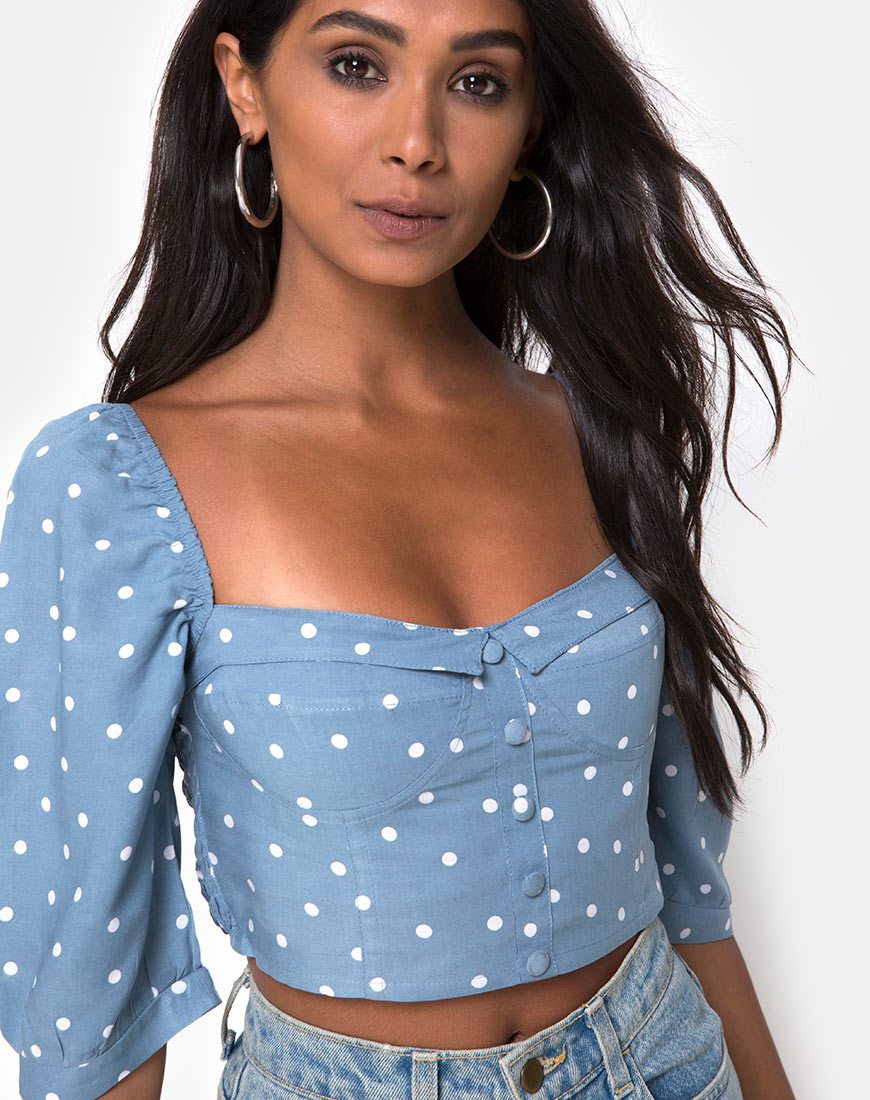 Bild von Flory Crop Top in Skater Polka Blau