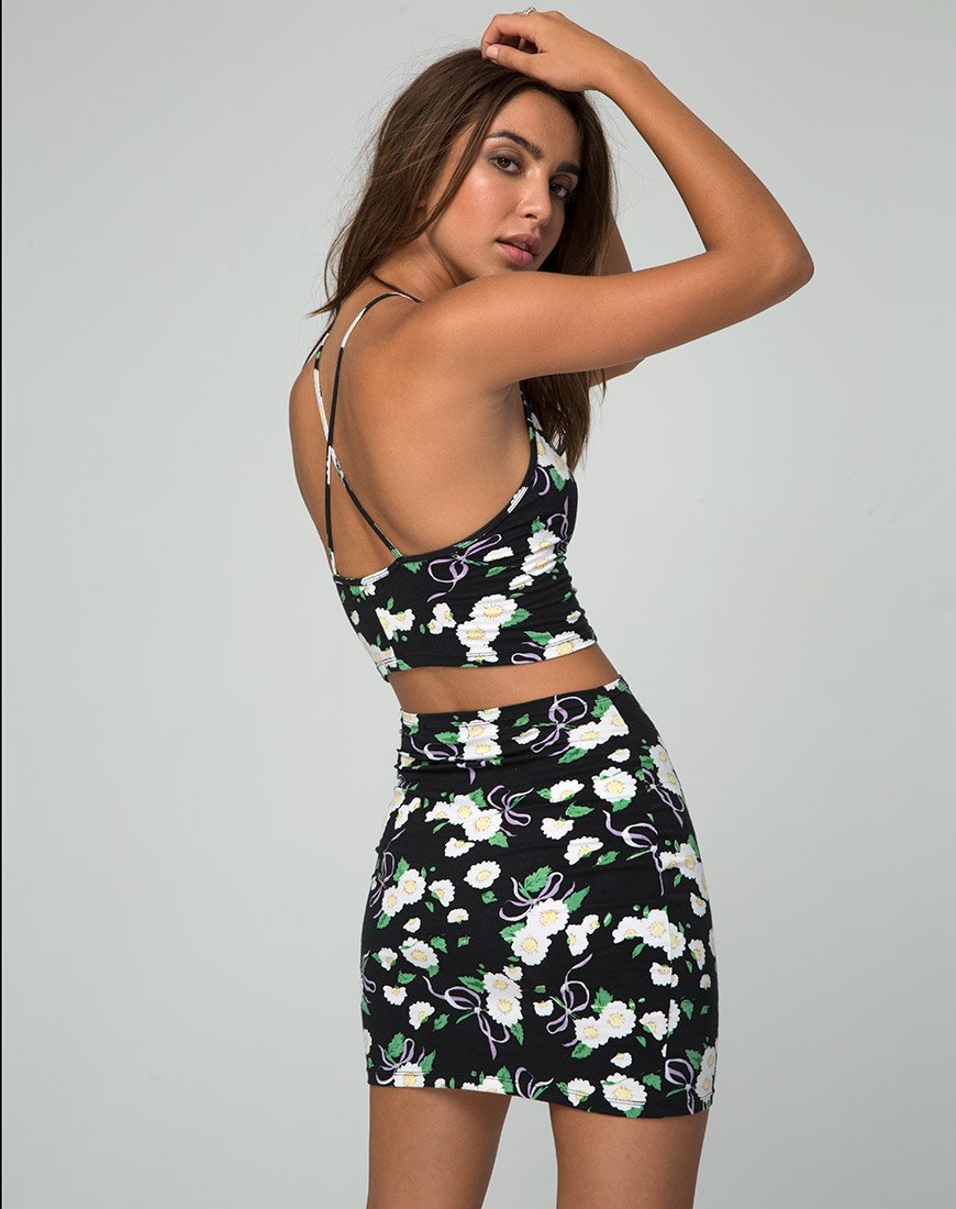 Bild von Kimmy Bodycon Rock in Daisy Ribbon Schwarz