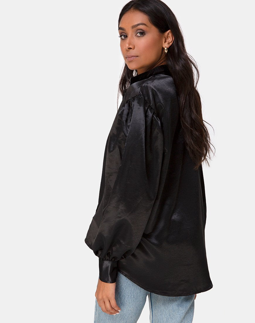 Frantic Langarmbluse aus Satin Schwarz