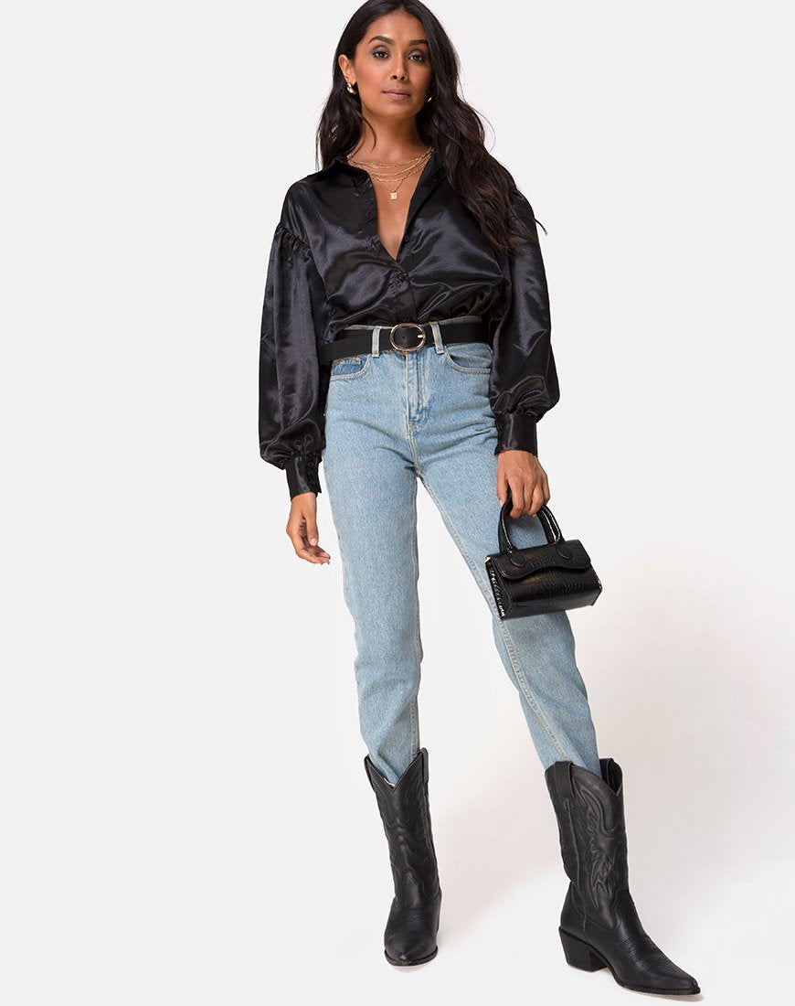 Image of Frantic Langarmbluse aus Satin Schwarz