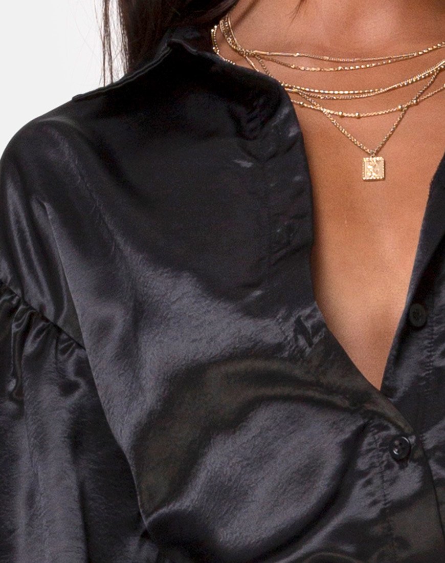 Image of Frantic Langarmbluse aus Satin Schwarz