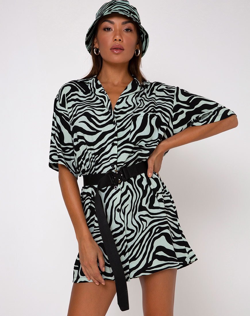 Fresia Hemdkleid in Wavey Zebra Mint