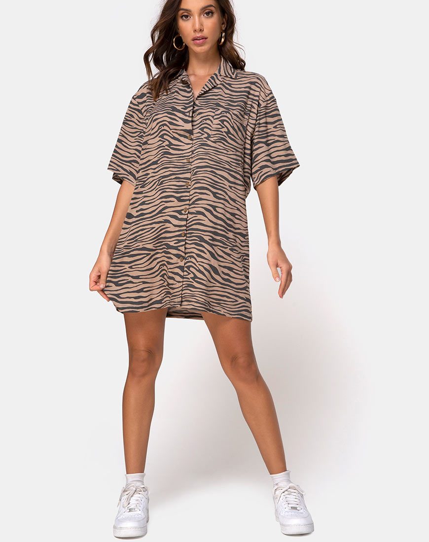 Bild von Fresia Minikleid in Taupe Zebra