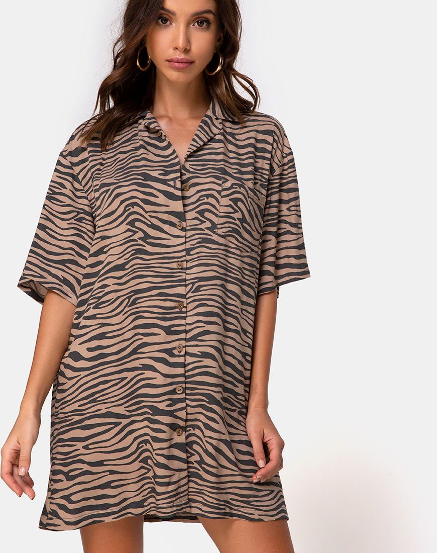 Fresia Minikleid in Taupe Zebra