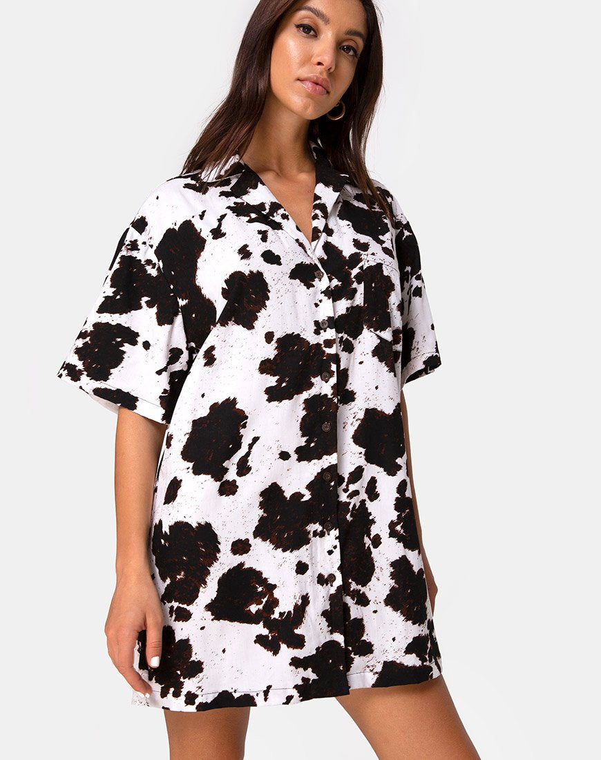 Image of Fresia Minikleid aus Kuhfell in Braun und Weiß