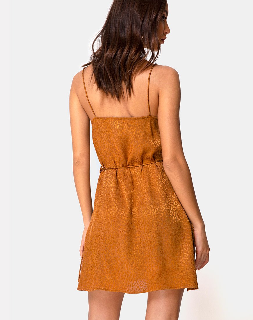 Furiosa Wickelkleid aus Gold Satin Cheetah