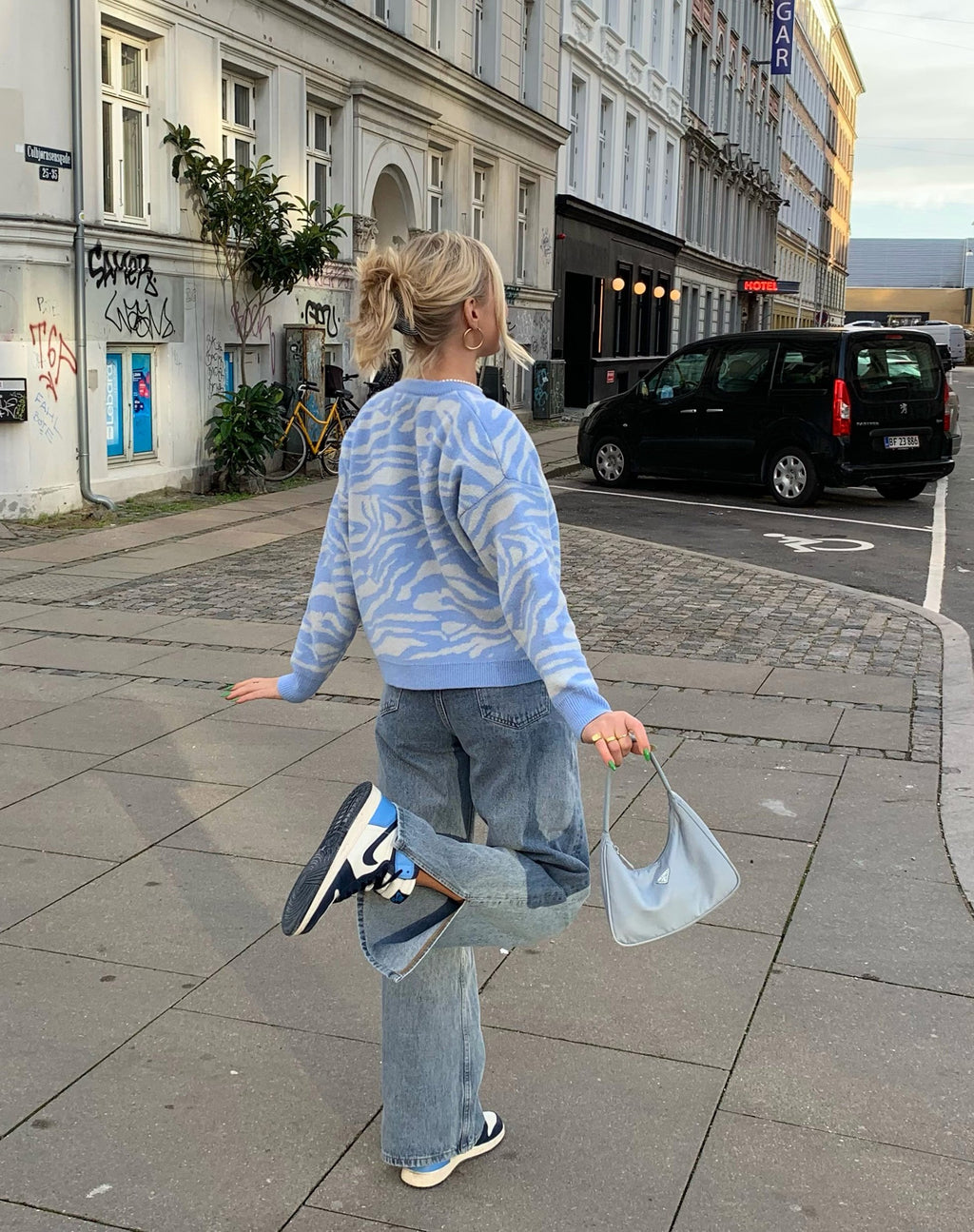 Eleni Pullover in Zebra Blau Grau