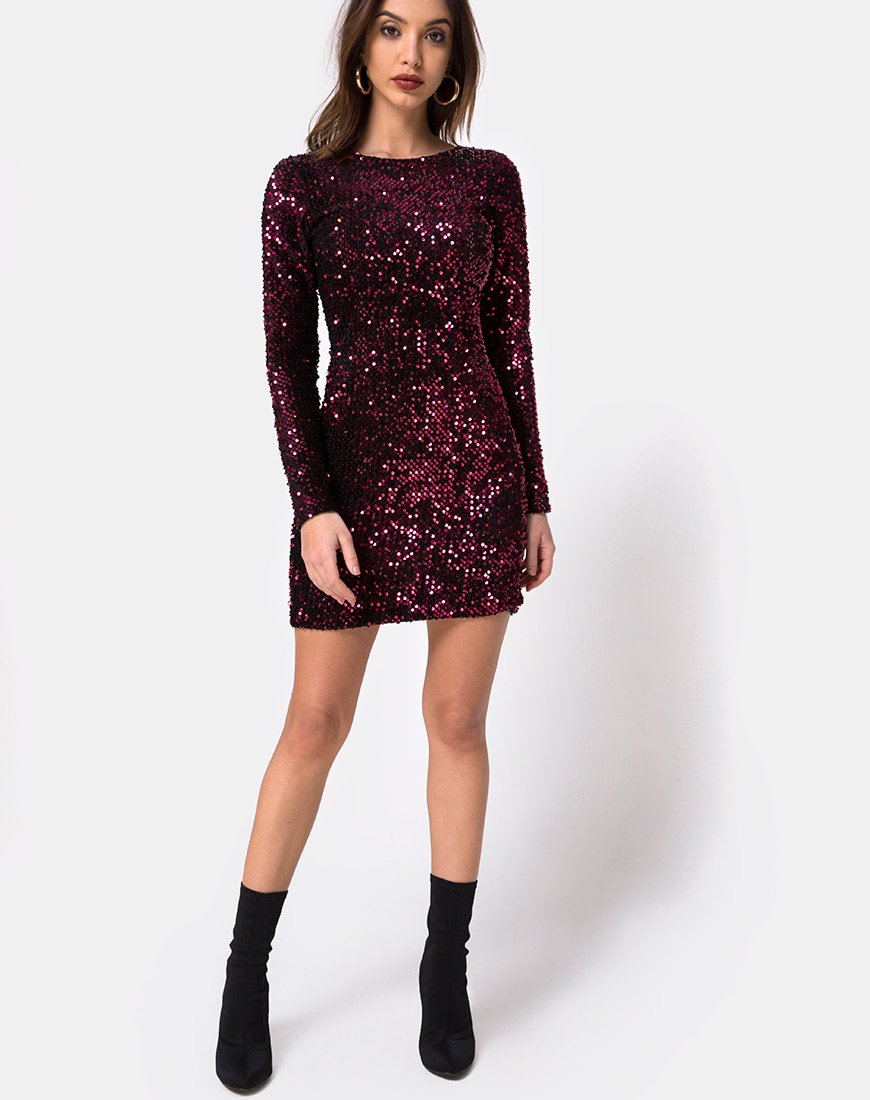 Image of Gabby Kleid mit tiefem Rücken aus Pailletten in Wein