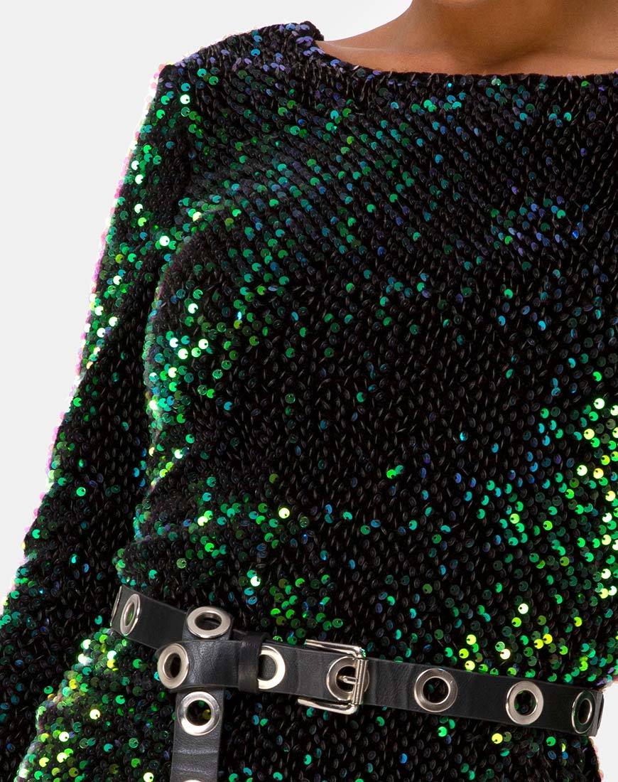 Bild von MOTEL DELUXE Gabby Pailletten Plunge Back Kleid in Iridescent Green