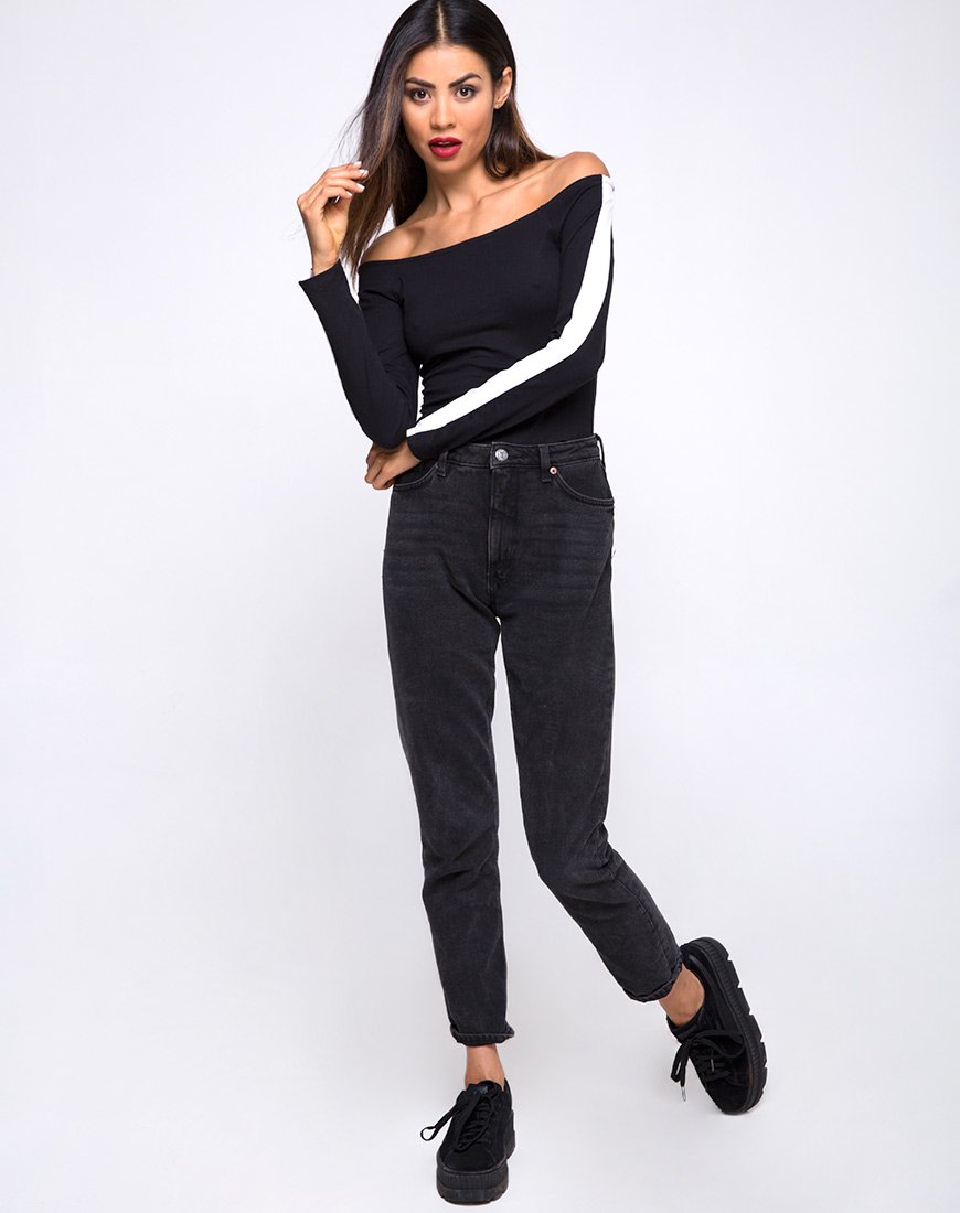 Bild von Gadice Off The Shoulder Mieder in Schwarz mit weißen Streifen