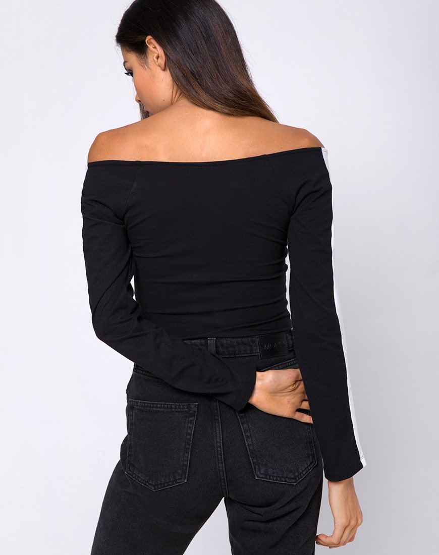 Bild von Gadice Off The Shoulder Mieder in Schwarz mit weißen Streifen
