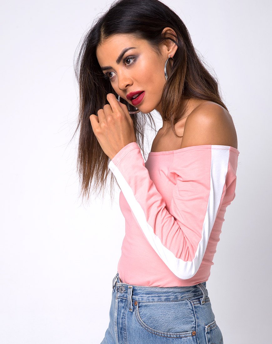 Gadice Off The Shoulder Mieder in Blassrosa mit weißen Streifen