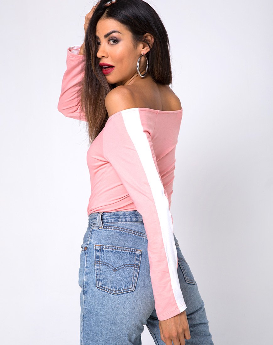 Gadice Off The Shoulder Mieder in Blassrosa mit weißen Streifen