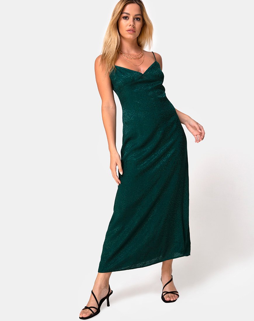 Gaela Slip Dress aus Satin Cheetah Forest Green