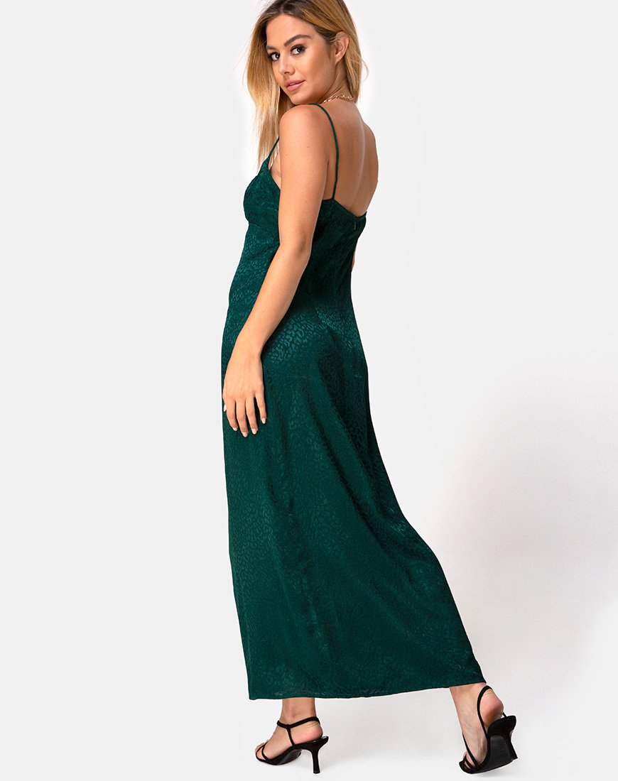 Gaela Slip Dress aus Satin Cheetah Forest Green