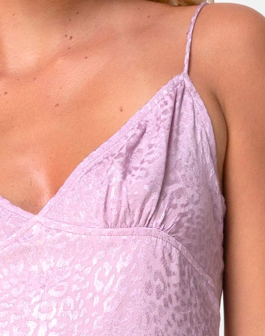 Image of Gaela Slip Dress in Satin Cheetah Dusky Lilac