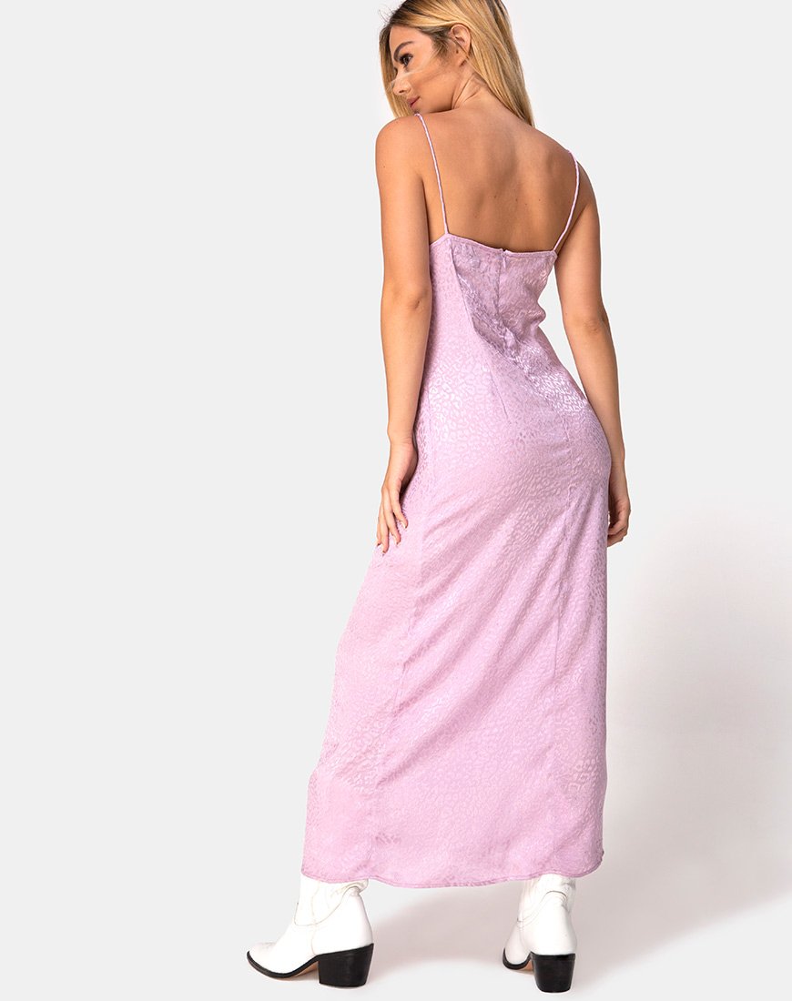 Image of Gaela Slip Dress in Satin Cheetah Dusky Lilac