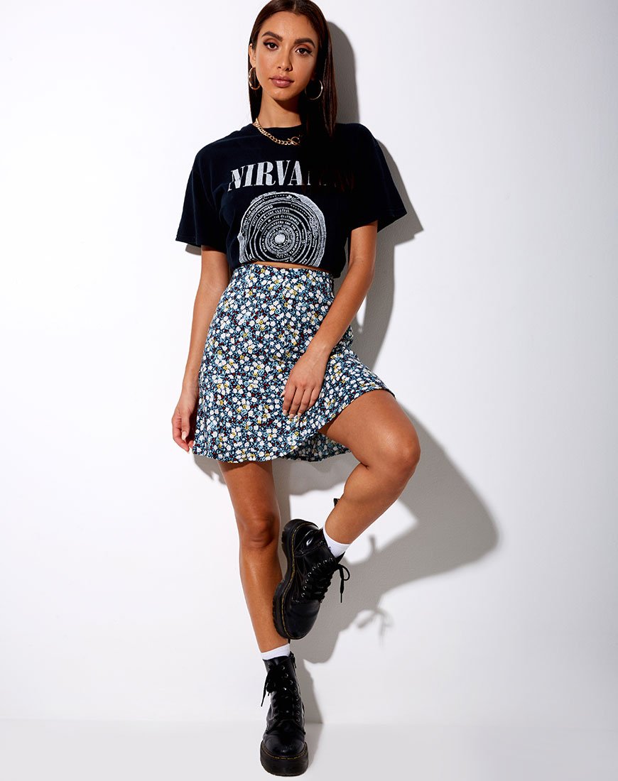 Gaelle Skaterrock in Floral Field Navy
