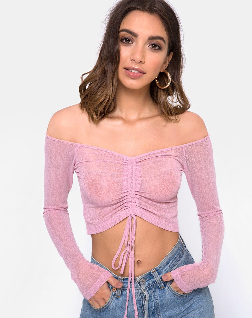 Ganida Crop Top aus transparentem Strick in Blush