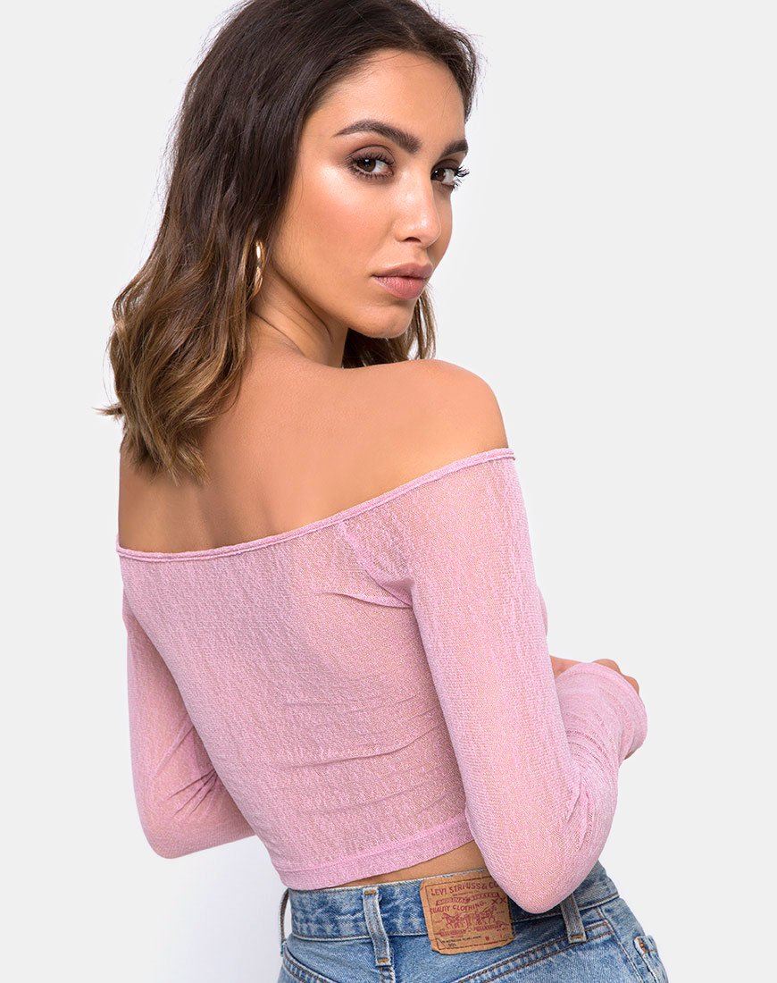 Ganida Crop Top aus transparentem Strick in Blush