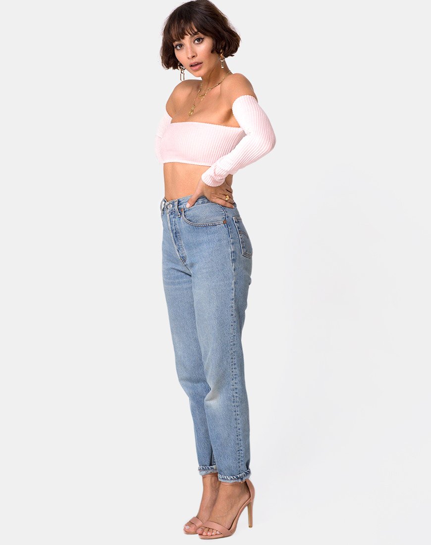 Image of Ganis Langärmeliges Crop Top aus flauschigem Strick Candy