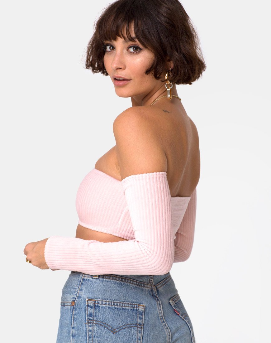 Image of Ganis Langärmeliges Crop Top aus flauschigem Strick Candy