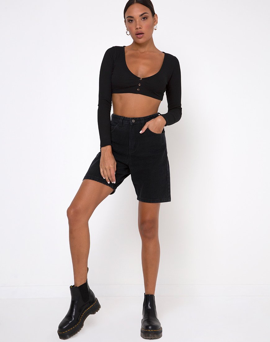 Image of Gato Crop Top aus Rippe Schwarz