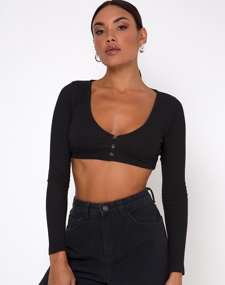 Image of Gato Crop Top aus Rippe Schwarz